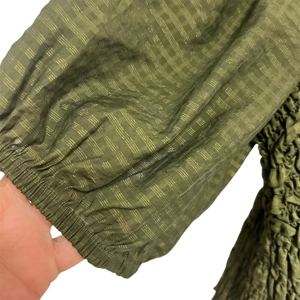 Old Navy Women's XL Olive Green Puff-Sleeve Smocked Blouse Casual